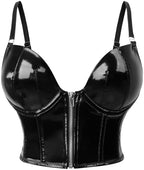 Charmian Women's Punk Gothic PU Leather Push Up Corset Bra Bustier Crop Top