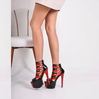 richealnini Women's Sexy Peep Toe Ankle Boots with Zippers Platform Heel Stiletto High Heels Short Booties