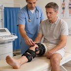 Hinged ROM Knee Brace, Carbon Fiber Material, Lightweight & Sturdy, Post Op Knee Braces for Recovery Stabilization, ACL, MCL & PCL Injury, Adjustable Medical Orthopedic Support