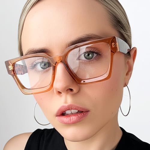 livho Oversized Eyewear Frame for Woman and Men - Rectangle Fashion Glasses for Computer, Chic Preppy Frame