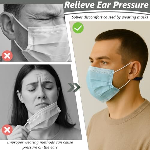 Mask Ear Saver Straps Set of 12 – Adjustable Face Mask Extender Holders for Ears, Elastic Back-of-Head Mask Clips