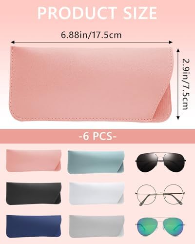 JELIEE 6 Pack Soft Eyeglass Cases Slim Reading Eyeglasses Cases Soft Leather Sunglasses Cases Portable Travel Glasses Storage Pouch for Men Woman（6 Colors）