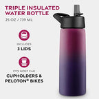 FineDine Water Bottle - Stainless Steel Insulated Water Bottle with Straw Lid, Flip Lid & Wide-Mouth Cap - Keeps Hot and Cold - 25 Oz / 739ml - Dreamy Purple