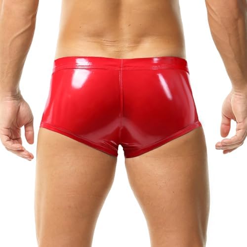 Mens Faux Leather Boxer Shorts Wet Look Flat Front Shorts Slim Short Pants Clubwear