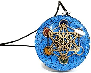 Metatron Grid Turquoise Orgone Pyramid & Metatron’s Cube Merkaba with 7 Chakra Crystals Orgone Pendant Positive Energy Generator Reiki Chakra Healing Aura Cleansing Yoga Meditation