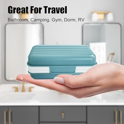 Lofekea 2 Pack Soap Holder Dish with Lid Draining Soap Box for Shower Compact Travel Soap Case for Camping, Gym, Hiking, Portable, Leakproof， Blue