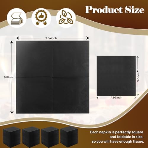 1000 Pack Black Cocktail Napkins, 2-Ply 5 x 5 Inch Disposable Beverage & Dinner Paper Napkins Bulk, Elegant Party Napkins for Wedding, Bar, Birthday, Restaurant & Holiday Events