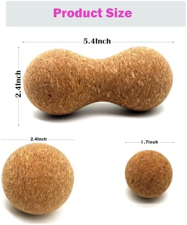 Cork Massage Ball Set for Fascia Release After Exercise, Yoga,Trigger Point Therapy, Relax Muscles, and Relieve Stress,Set of 3 （5.4"*2.4"+2.4"+1.7" Lacrosse Massage Balls