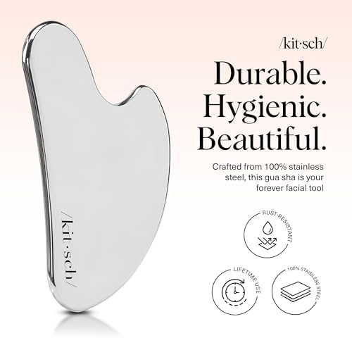 Kitsch Stainless Steel Gua Sha Facial Tools - Guasha Tool for Face, Face Sculpting Tool, Jawline Shaper, Double Chin Reducer, Body Gua Sha Tools, Lymphatic Drainage Massager, Facial Skin Care - Silver