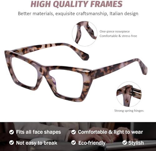 DOOViC 3 Pack Fashion Reading Glasses for Women Trendy Cat Eye Blue Light Blocking Computer Readers