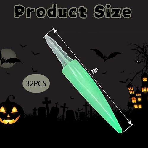 Tlswshsy 32 Pcs Halloween Glowing Pumpkin Teeth, Spooky Pumpkin Carved Fangs, Jack O Lantern Teeth for Halloween Party Carved Decorative Accessories School Handicraft DIY Activities