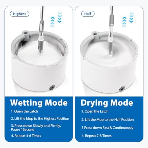 Spin Mop and Bucket with Wringer Set, 360° Spinning Mop Bucket with Separate Dirty and Clean Water System with 3 Microfiber Mop Pads and 52" Stainless Steel Adjustable Handle for Floor Wall Cleaning
