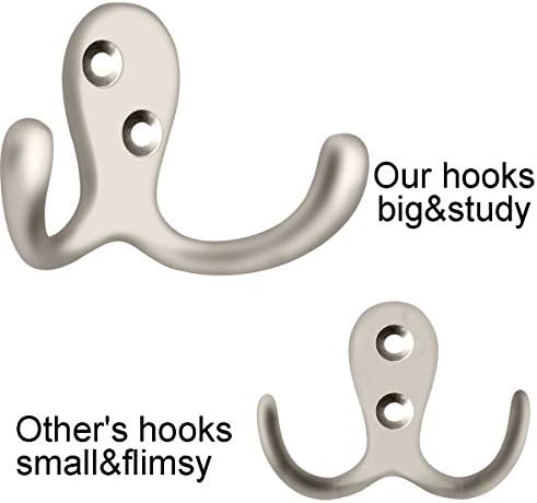 IBosins 10 Pack Heavy Duty Double Prong Coat Hooks Wall Mounted with 20 Screws Retro Double Hooks Utility Hooks for Coat, Scarf, Bag, Towel, Key, Cap, Cup, Hat