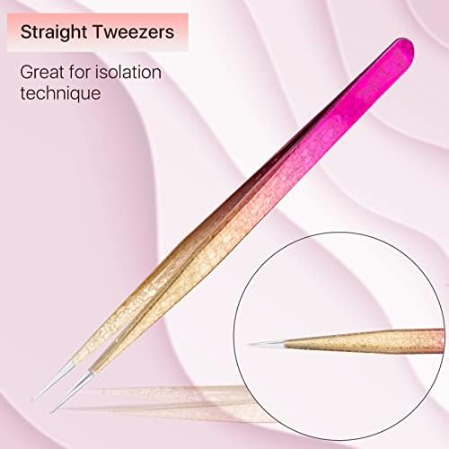 Straight Eyelash Extension Tweezers Gold Pink Gradient Ice Crack Precision Lash Extension Isolation Tweezers for Grafting Eyelash extension
