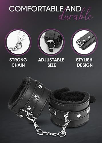 Padded Handcuffs for Grownups Bedroom Fluffy Adult Cuffs for Play, Soft Red Satin Eye Mask for Women 59"