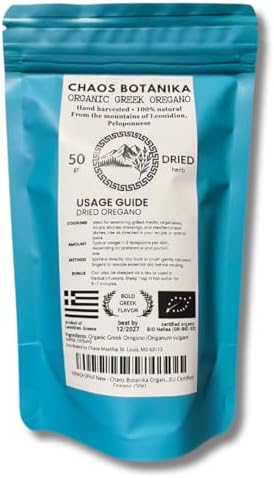Chaos Botanika Organic Greek Oregano – Loose Leaf Oregano from the Mountains of Leonidion, Greece – 100% Natural, Hand-Harvested, EU Certified Organic (50 Gram Resealable Pouch)