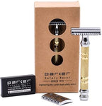 Parker, "The Convertible", Double Edge Safety Razor – Interchangeable Open & Closed Comb Plates, Solid Brass/Chrome 93 g Handle, Customizable Shave from Mild to Aggressive