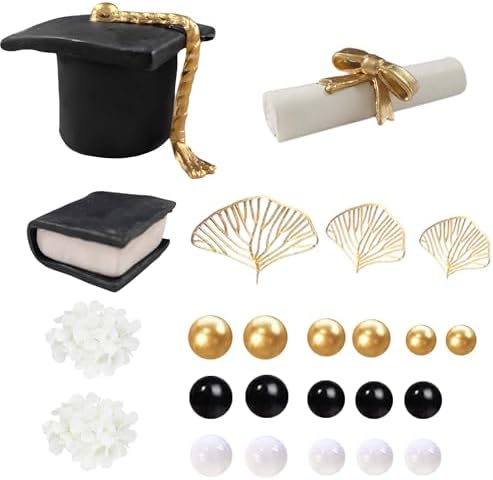 Graduation Cake Topper, Qoadwem 24pcs Graduation Cap Cake Toppers Class Of 2026 with Large Diploma Flowers Balls Cake Decor for Grad Party