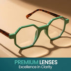 2SeeLife Oversized Hexagon TR-90 Reading Glasses for Men & Women – Medium–Wide Fit, Durable, Spring Hinges, Premium Readers, Green, +2.25
