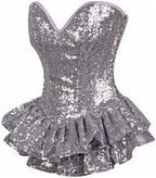 Daisy corsets Women's Top Drawer Silver Sequin Steel Boned Mini Corset Dress