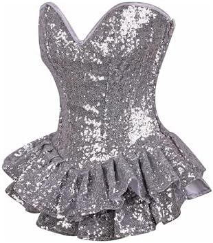 Daisy corsets Women's Top Drawer Silver Sequin Steel Boned Mini Corset Dress