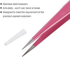 Hotop 2 Pieces Straight and Curved Tip Tweezers Eyelash Extension Tweezers, Stainless Steel False Lash Application Tools (Pink)