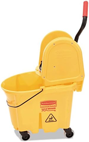 Rubbermaid Commercial Products WaveBrake 35 QT Down-Press Mop Bucket and Wringer Combo on Wheels, Yellow, for Professional/Industrial Heavy-Duty Floor Cleaning