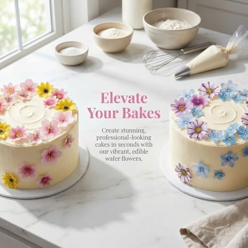 Set of 48 Edible Mini Flower Cupcake Toppers Wedding Cake Birthday Party Food Decoration Mixed Size & Colour