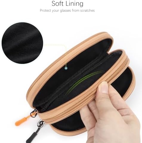 Double Eyeglasses Case Soft Portable Zipper Sunglasses Pouch with Keychain Clip for Men Women