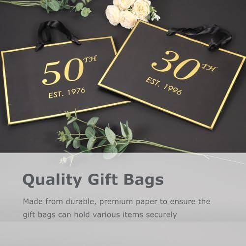 40th Birthday Gift Bag with Card and Tissue Paper for Men Women Him, 1986 40 Year Old 13" Elegant Black Gold Anniversary Keepsake Party Present Shopping Paper Bags for Gifts Wrapping (1986 40th)