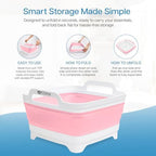 EZuraa 2.4 gal(9L) Pink Collapsible Dish Basin, Portable Sink or Dish Pan for Kitchen Sink with Drain Plug/Strainer, Space Saving Baby Bottle Wash Basin Collapsible Bucket, Beverage Tub for Camping