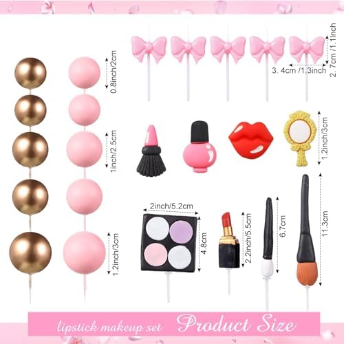 Beeveer 42 PCS Makeup Cake Topper Decorations Cosmetics Theme Bridal Cake Topper Party Lipstick Perfume Picks for Bridal Shower Birthday Partys