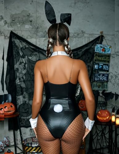 Avidlove Women Bunny Costume Lingerie Sets for Women Sexy Halloween One Piece Bodysuit Stockings Set（7-Piece Set）