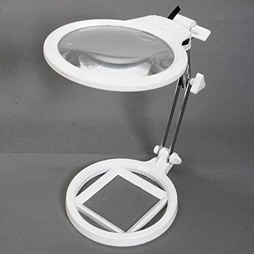 2.5X 130MM / 5X 25MM Foldable Magnifying Glass with 2 LED Lights Table Top Desk Lamp Lighted Reading Magnifier Magnifying Loupe Glass