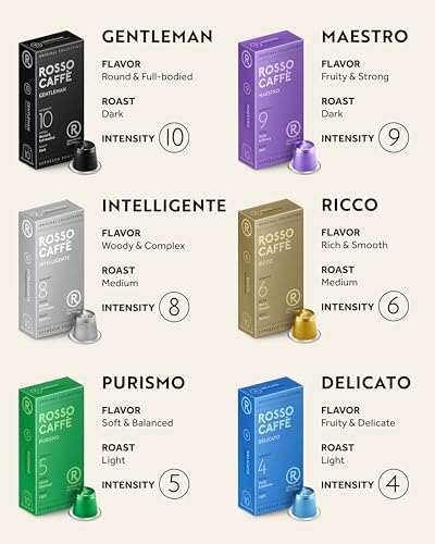 ROSSO CAFFÈ 120 Espresso Coffee Pods for Nespresso Original Machines, Premium Capsules, Variety Value Pack 6 Flavors, Rich Breakfast to Intense Roasts