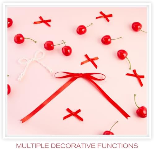 Chunful 30 Pcs Cherry Bouquet Decorations Valentine's Day Red Artificial Cherry Cake Decorations Pearl Bows for Bouquets Red Bow Cupcake Toppers for Birthday Flowers Wedding Party Decor