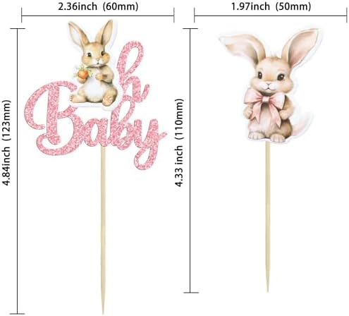 Gyufise 24Pcs Easter Bunny Oh Baby Cupcake Toppers Bunny Baby Shower Cupcake Pick Decorations for Easter Theme Spring Birthday Baby Shower Party Supplies Pink