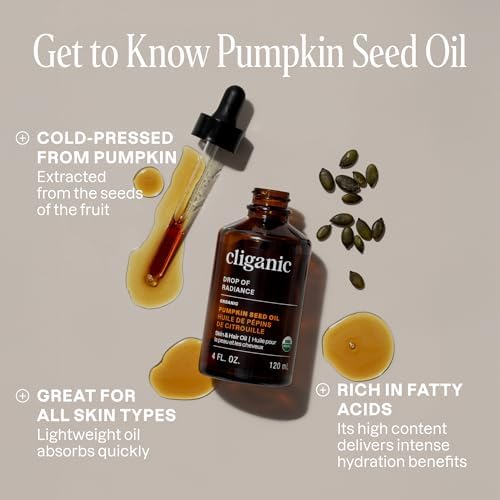 Cliganic Organic Pumpkin Seed Oil, 100% Pure - For Hair & Face | Natural Cold Pressed Unrefined