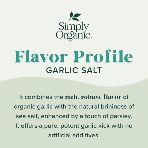 Simply Organic Garlic Salt, 4.7 Ounce Bottle, Perfect Blend of Salt, Garlic and Parsley for any Savory Dish
