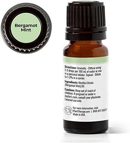 Plant Therapy Bergamot Mint Essential Oil 10 mL (1/3 oz) 100% Pure, Undiluted, Calming Aromatherapy, Congestion Relief, and Immune Support