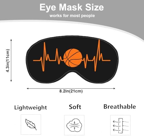 Basketball Heartbeat Eye Mask Sleeping Mask Excitement Sport Orange Black Sleep Masks Silky Soft Eye Cover for Women Men Shading Blindfold for Air Travel Sleeping