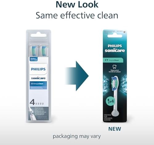 Philips Sonicare C1 SimplyClean - Genuine Replacement Electric Toothbrush Heads, White, 4 Pack One Year Supply, HX6014/65