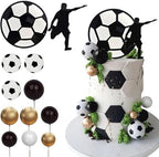 Football Cake Toppers with Acrylic Soccer Player Set Black White Gold Balls Soccer Balls for Birthday Party Supplies Decor