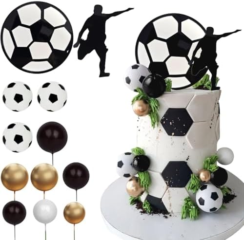 Football Cake Toppers with Acrylic Soccer Player Set Black White Gold Balls Soccer Balls for Birthday Party Supplies Decor