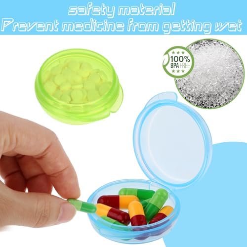 4Pcs Small Pill Box Cute Portable Pill Case Travel Pills Organizer Case Medicine Dispenser Earplug Container Vitamin Holder Liver Oil Storage Case for Women Men Pocket Purse Briefcase