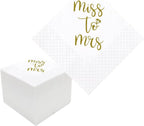 Bridal Shower Cocktail Napkins, 100 Pack Gold From Miss To Mrs Disposable Paper Napkins for Bridal Shower Engagement Wedding Bachelorette Table Decorations| 2-Ply, 5x5 Inches (Miss To Mrs)