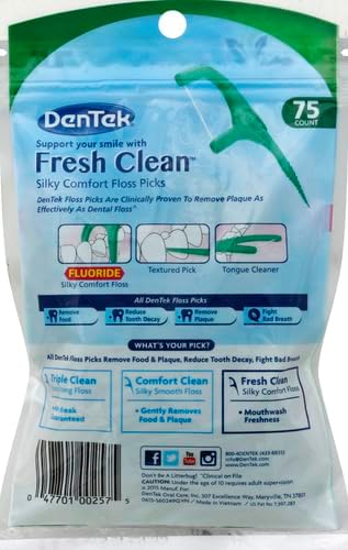 DenTek Fresh Clean Floss Picks,for Extra Tight Teeth,75 Count (Pack of 5)