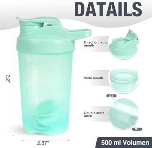 D.Y.A 16oz Shaker Bottle, Leak Proof Sports Shaker for Protein Shakes, Pre Workout & Travel, BPA Free, Green, 16oz/500ml