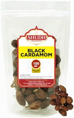 Shudh Black Cardamom Pods Whole 100 GM ~ (Amomum tsao-ko/Cao Guo/Thao Qua) ~ All Natural ~ Non-GMO Spice