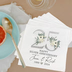 LullabyMall Luxury Custom Pack 15pcs Happy Anniversary Napkins, 25th, 30th, 50th, 60th Anniversary Napkins, White, 2-Ply Paper, DS 2, 1 Count